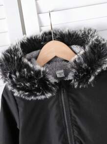 SHEIN Blusão de lã com capuz quente para menino, adequado para outono, primavera e inverno, jaqueta confortável e versátil para meninos de 4 a 7 anos, adequado para atividades ao ar livre e na escola