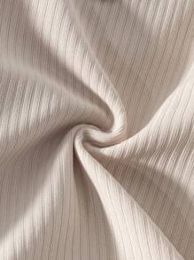 SHEIN Genkimix Kids 年轻女孩杏色罗纹针织长袖 T 恤，带蕾丝花边领，舒适休闲优雅时尚，适合春秋冬季 - 杏色 - 查看 4