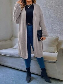 SHEIN LUNE 大码简约纯色休闲长袖针织开衫 - 淺灰色 - 查看 6