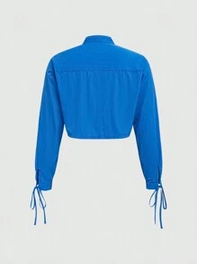 INAWLY Camisa para mujer casual y cómoda con lazo al frente - Azul - Ver 2