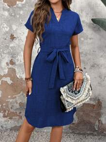 EMERY ROSE 女士 A 字腰带连衣裙休闲连衣裙夏季 - 藏蓝色 - 查看 6