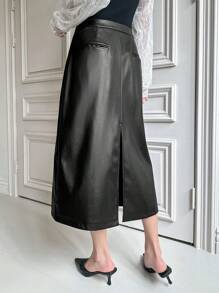DAZY Women's Elegant Solid Color PU Skirt, Fashionable Street Style,Pencil Skirt