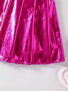 SHEIN 两件套少女夏季时尚印花短袖T恤和银色百褶迷你裙休闲套装，生日礼物 - 玫紅色 - 查看 6