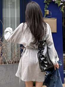 DAZY Abito corto in felpa con strato finto, vestito a maniche lunghe per l'autunno, colore unito