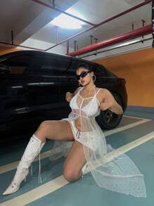 Flirla Vestido con diseño de malla de moda, encantador, sexy y con estilo para talla grande