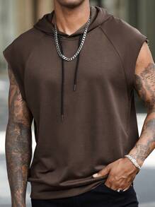 Manfinity Homme Men Brown Sleeveless Hoodie - Brown - View 8