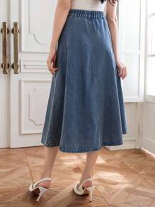 DAZY 女士长款拉链前开襟休闲牛仔A字裙 - 中等水洗藍 - 查看 2