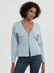 YROOE Women's Solid Color Casual Loose Knit Cardigan - Baby Blue - View 8