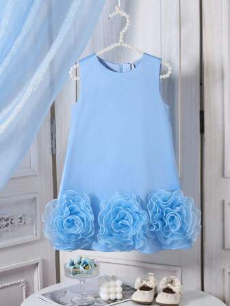 SHEIN Glamorique Kids 1 Stück elegantes Brautjungfer Blumenmädchenkleid für Kleine Mädchen mit großer Blumenschleife, ärmelloses Satinformalkeid für Hochzeiten, Partys und Veranstaltungen im Sommer