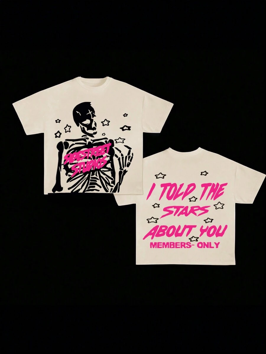 Manfinity Dauomo 夏季大码男士休闲骷髅印花标语短袖 T 恤