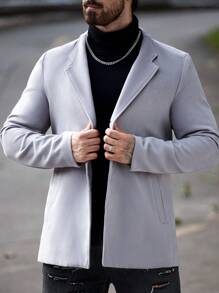 Manfinity Homme Abrigo gris sencillo y elegante de estilo casual de negocios para hombre, invierno - Gris - Ver 3