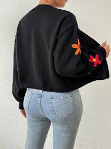 Chiquease 新款手工编织花卉开衫女毛衣，休闲宽松针织外套