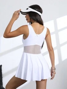 Easithlete Women's Sports Fitness Contrast Mesh Tennis Dress Set - White - View 2