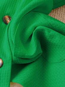 Calvaya 大码纯色单纽扣口袋休闲长袖领西装外套 - 綠色 - 查看 5