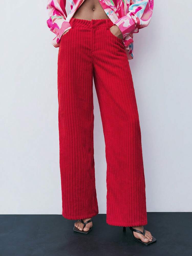 SHEIN Maija Women's Solid Color Pocketed Casual Straight Leg Pants