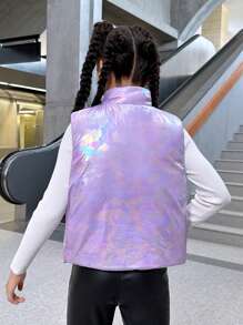SHEIN Tween Girls Reversible Laser Cut Padded Vest - Multicolor - View 2