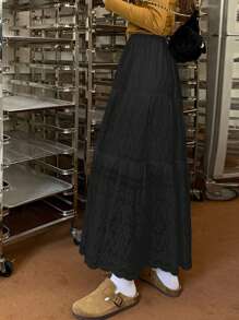 日韩女学生服裙子白色镂空提花蛋糕裙半裙女四季A字长裙Y2K衣服女仙女超仙系带半裙伞裙 - 黑色 - 查看 5