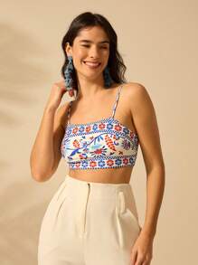 CAJUNI Women Selenipedium And Azalea Prints Boho Vacation Casual Summer Micro Crop Tank Top - Multicolor - View 6