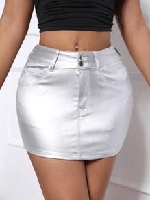 Moderiktig minikjol i metall för kvinnor, sommar - Silver - Visa 6