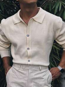 Manfinity Homme Men's Button-Up Long Sleeve Simple Solid Color Casual Cardigan