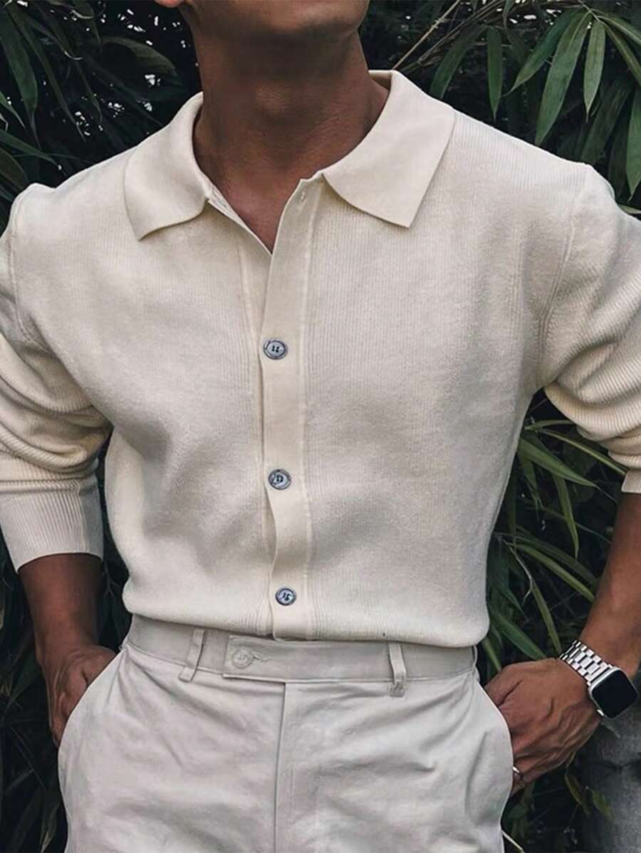 Manfinity Homme Men's Button-Up Long Sleeve Simple Solid Color Casual Cardigan