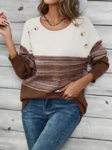 EMERY ROSE Women's Long Sleeve Striped Sweater - Multicolor - View 1