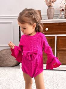 SHEIN 2 peças Conjunto de Roupa Esportiva e Casual Texturizado com Cor de Rosa Choque para Bebê Menina, Outono/Inverno
