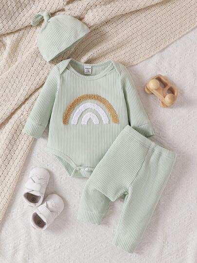 SHEIN 男婴彩虹色拼接长袖连体衣+长裤两件套，春秋季