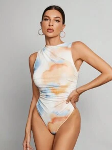 SHEIN Tall 女士扎染褶皱不对称扎染印花紧身衣