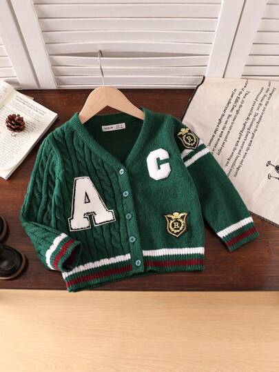 SHEIN Explorewe Young Boy Autumn/Winter Letter Printed Loose Cardigan