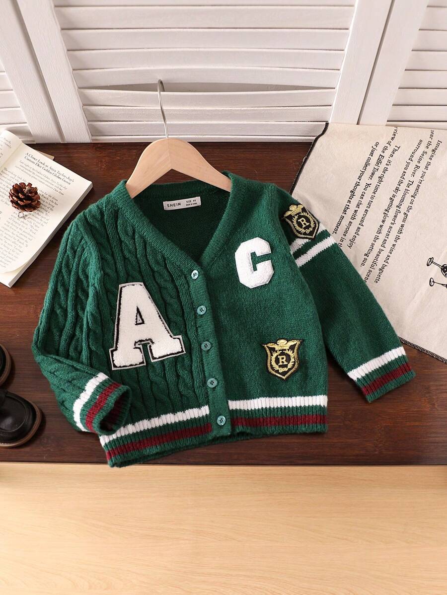 SHEIN Explorewe Young Boy Autumn/Winter Letter Printed Loose Cardigan