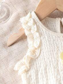 SHEIN Playful Pals Textured Baby Girl Summer Floral Decor Ruffle Trim Tank Top And Wide Leg Pants Casual Set - Green - View 3