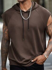 Manfinity Homme Men Brown Sleeveless Hoodie - Brown - View 7