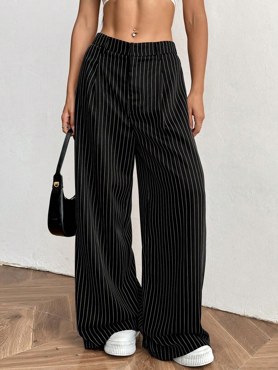 SHEIN EZwear 大码休闲简约竖条纹裤