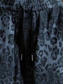 INAWLY 大码女式豹纹抽绳腰宽松休闲运动裤 - 藍色 - 查看 3