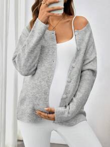 SHEIN Minimalist Casual Solid Color Cardigan Long Sleeve Sweater, For Pregnant Women, For Maternity, For Winter