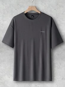 Manfinity Homme Camiseta casual de cuello redondo de manga corta con estampado de letras para hombre