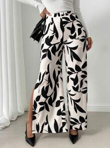 Chiquease Quần nghỉ mát thông thường có đường xẻ bên hông in toàn bộ - Màu be - Xem 5