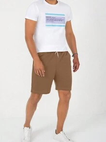 RueChic Men's Palm Tree Printed Drawstring Elastic Waist Loose Shorts, Vacation Style - Camel - View 5