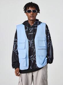 Manfinity NXTstreet Men's Spring And Autumn Casual Solid Color Workwear Vest, For Fall Winter - Blue - View 5