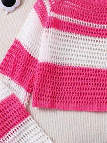 SHEIN Tween 女童圆领撞色休闲毛衣