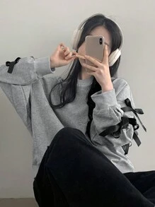 DAZY Women's Spring/Autumn Casual Bow Design Sweatshirt,Long Sleeve Tops,Back To School Clothes