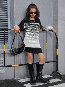 SHEIN Explorewe 渐变字母针织毛衣，宽松柔软舒适秋冬上衣