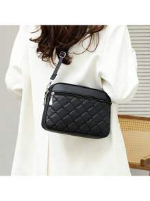 1入組新款多色選擇層次拉鍊女士肩袋，休閒簡單的菱形十字紋手提斜背袋，時尚的女孩手機袋和媽媽購物袋，大容量多功能收納袋，手機錢包鑰匙卡巾紙化妝品雨傘太陽眼鏡皮膚護理產品唇膏收納袋，適用於日常旅行，多用途風格的喜愛假日禮品，宴會，旅遊，出差，郊遊，女士的幸福節日禮物 - 彩色 - 查看 5