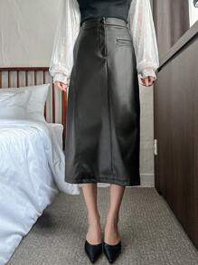 DAZY Women's Elegant Solid Color PU Skirt, Fashionable Street Style,Pencil Skirt