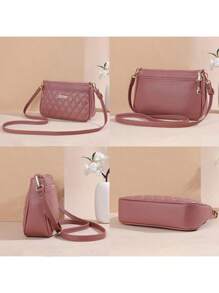 1pc Fashion Girls Selected Four Zipper Women's Shoulder Bag, Casual Simple Stripe Pattern Women's Crossbody Bag, Woven Grid Heart-Shaped Rose Polygonal Women's Bag, Shoulder Strap Adjustable Camera Bag Shopping Bag, Large Capacity Multi-Function Multi-Layered Women's Bag Storage Bag, Mobile Phone Wallet Key Card Tissue Cosmetics Sunglasses Skin Care Lipstick Storage Bag, Meet Daily Travel, Multi-Color Multi-Style Choices All-Match Style Favorite Holiday Gift, Banquet, Travel, Business Trip, Outi - Multicolor - View 5