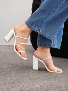 CUCCOO BIZCHIC Woman Shoes Minimalist Chunky Heeled Mule Sandals, Elegant Summer Heeled Sandals For Summer Graduation Heels Prom Heels Vacation Shoes Summer Back To School Shoes College Student Shoes Elegant Basics Business Casual Business Chic Spring Shoes Spring Break Easter