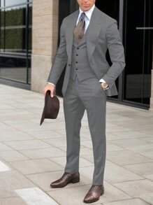 Manfinity Mode 男士1入組前紐扣馬甲&1入組西裝褲 - 灰色 - 查看 3