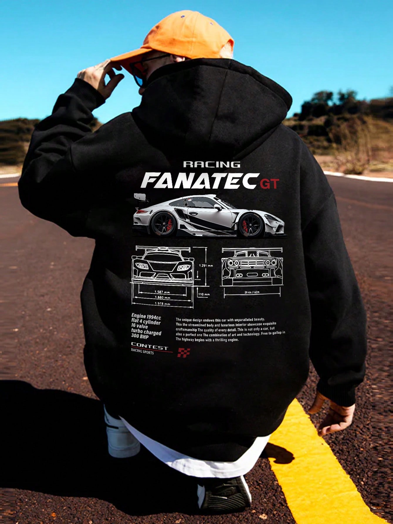 Manfinity Dauomo Men's Printed Hooded Sweatshirt, Gift For Car Enthusiasts, Car-Themed Hoodie