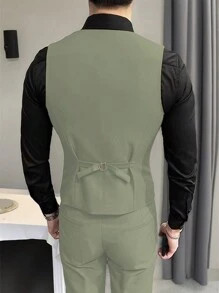 Manfinity Mode 男士純色v領釦前背心和褲子套裝 - 薄荷綠 - 查看 2